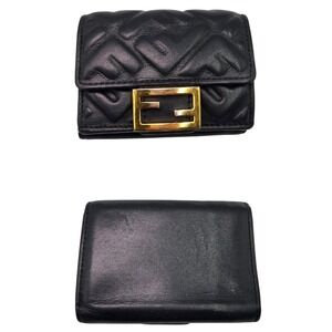 Fendi Baguette Micro Trifold Wallet Embossed FF Leather Gold Hardware